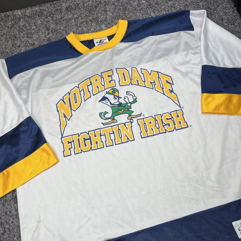 Vintage Notre Dame Fighting Irish Hockey Jersey Mens XL White Mesh Made USA